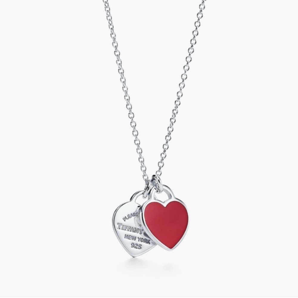 Tiffany & Co. Red and Silver Heart Pendant Necklace